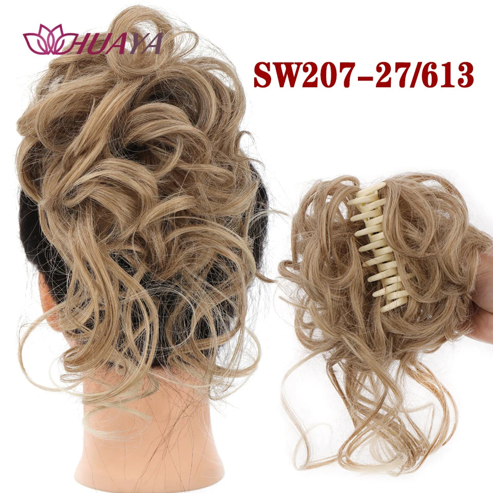 HUAYA Synthetic Messy Curly Claw Hair Bun Chignon Hair Extensions Scrunchy Fake False Hair With Tail for Women Hairpieces