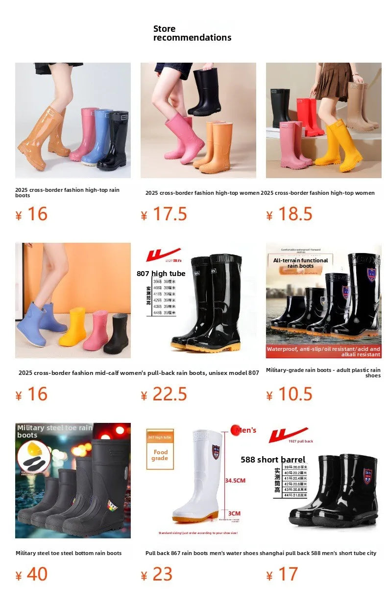 2025 New Women's Fashionable Low-Cut Soft-Soled Anti-Slip Rain Boots Waterproof Comfortable PVC Material for All Seasons