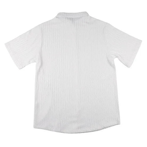European and American Men's Casual Jacquard Shirt Men's Summer Solid Color Lapel Breathable Men's Short-Sleeved Shirt Top