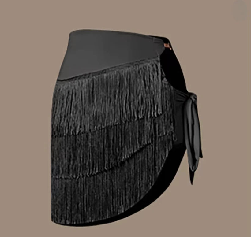 Adult Latin Dance Fringed Dress for Women Long-sleeved Bodysuit Tops Tassel Skirt Set Cha-cha Samba Training Performance Costume