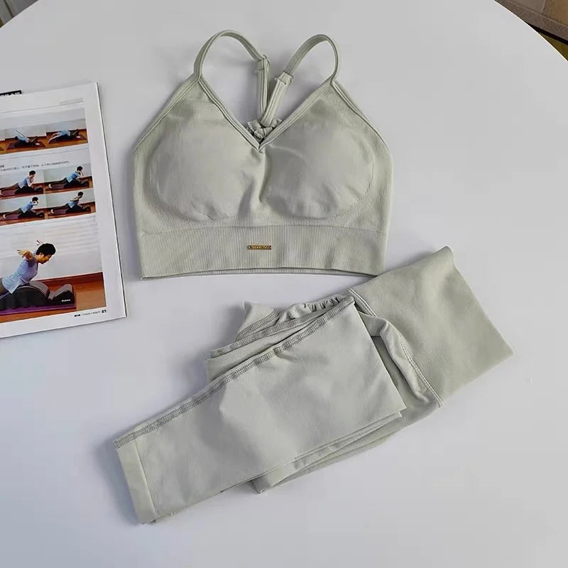 Seamless Yoga Set Padded Push Up Bra High Waist Butt Lift Leggings Breathable Gym Workout Suit