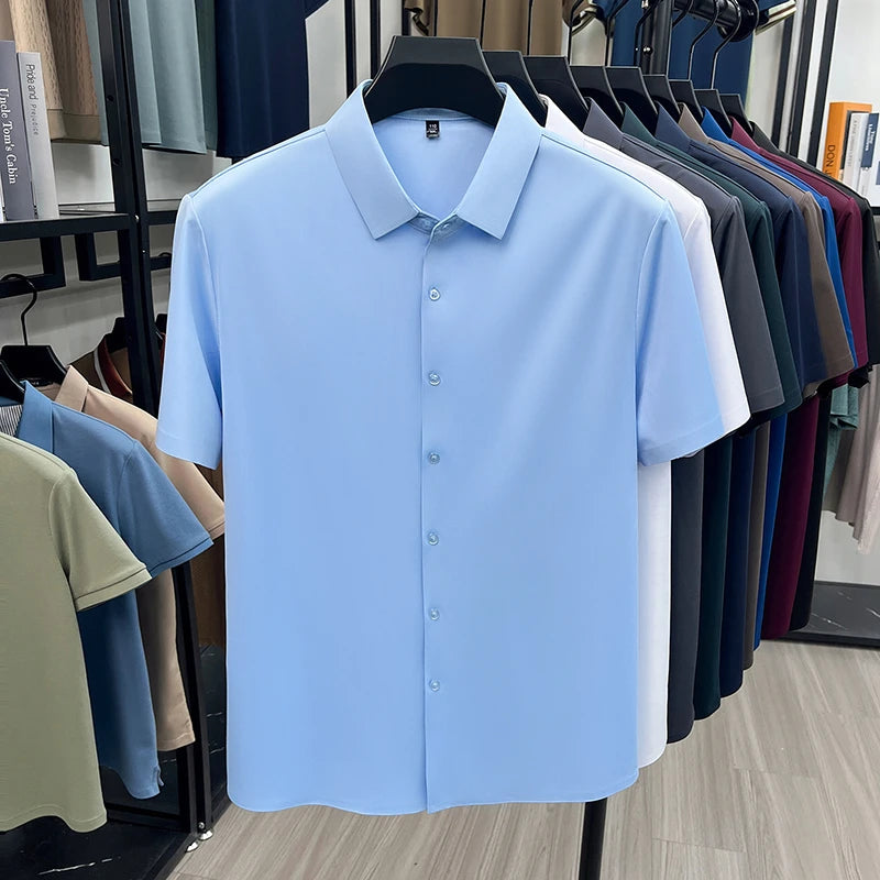 Mens Summer Business Short Sleeved Shirt Seamless Construction High Stretch Easy Care for AllDay Comfort