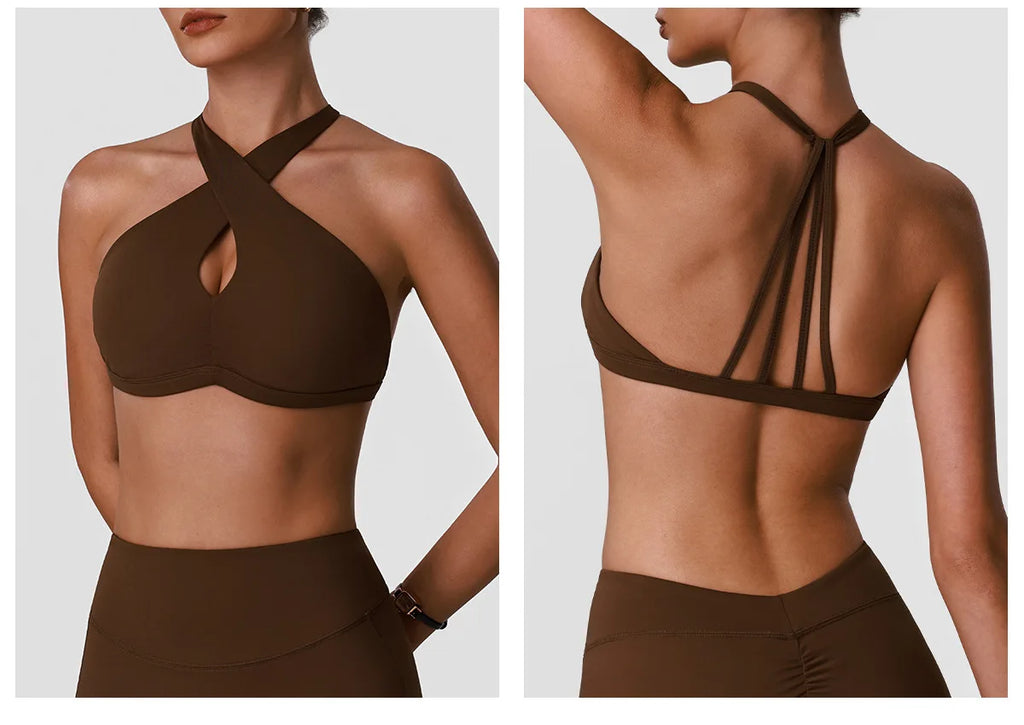 sm2631 High Strength Shockproof Sports Bra Sexy Halter Beautiful Back Quick Dry Women Running Fitness Yoga Bra With Chest Pad