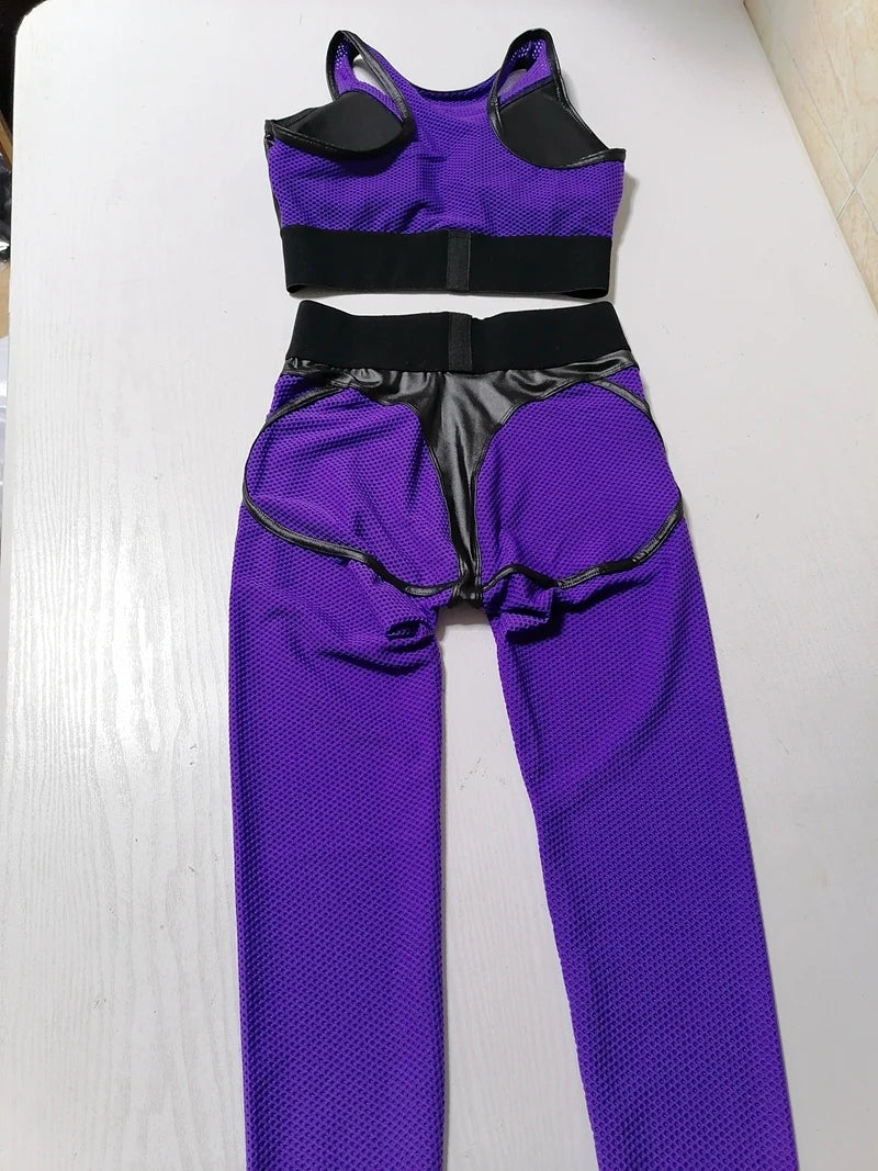 Mesh Gym Set Woman Sportswear Sexy Transparent Sports Suit for Fitness Sport Outfit Honeycomb Yoga Clothes Pink Black Orange