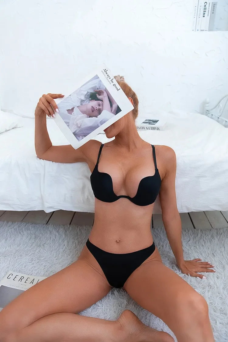 Summer Backless Bras Women Invisible Deep U Lingerie Sexy Crossband Underwear Low Cut Push Up Open back Bra Intimates Female Bra