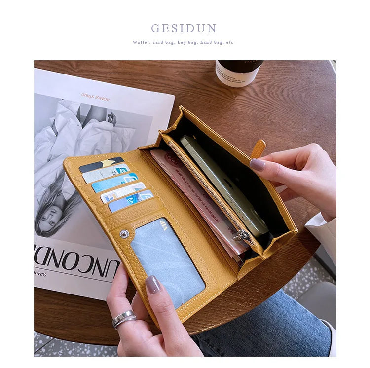 Genuine Leather Wallet Women Long Clutch Fashion Luxury Brand Ladies Purses Card Holder Zipper Coin Pocket High Quality Billfold