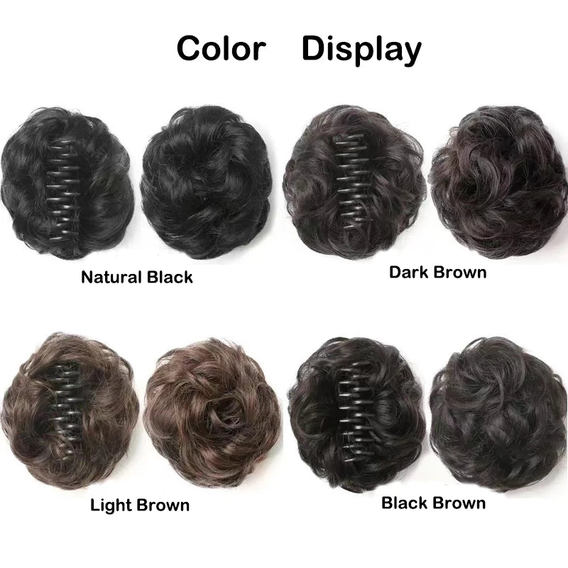 Sunslymei Synthetic Hair Bun Grab Clip in Chignon Hairpiece Curly Messy Ponytail Hair Extensions Scrunchie Hairpieces for Women