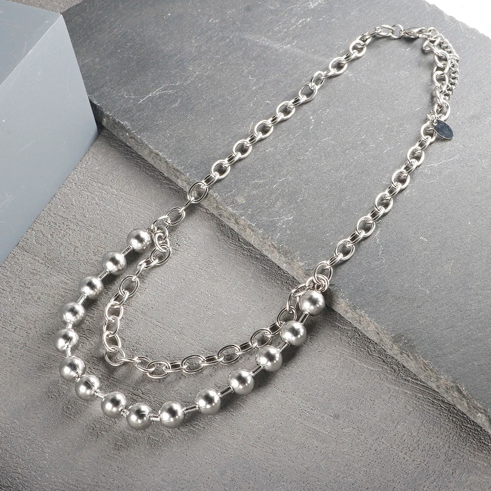 Stainless steel creative ball chain necklace for women, minimalist jewelry design with small round beads, by Hotfashionitems.