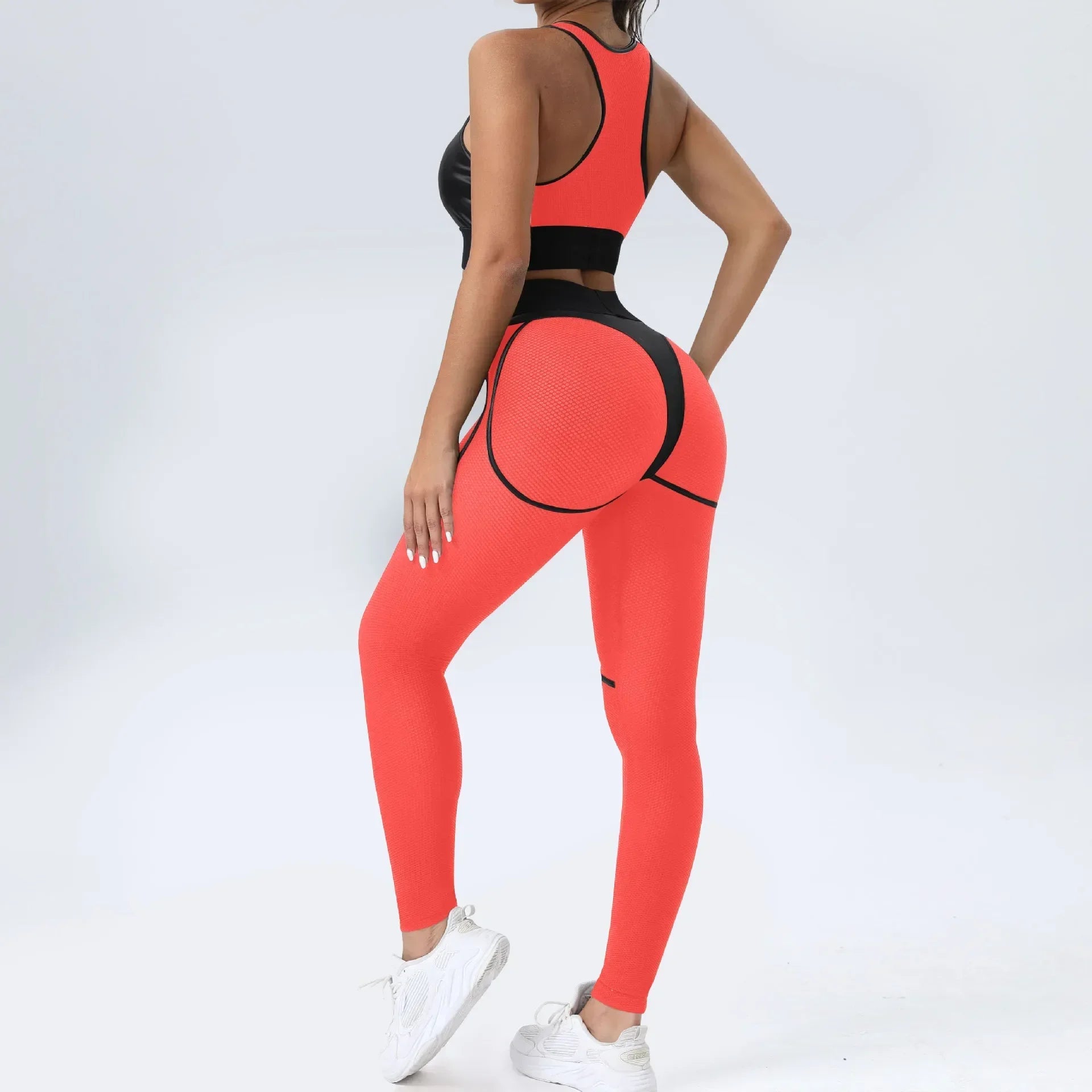 Mesh Gym Set Woman Sportswear Sexy Transparent Sports Suit for Fitness Sport Outfit Honeycomb Yoga Clothes Pink Black Orange