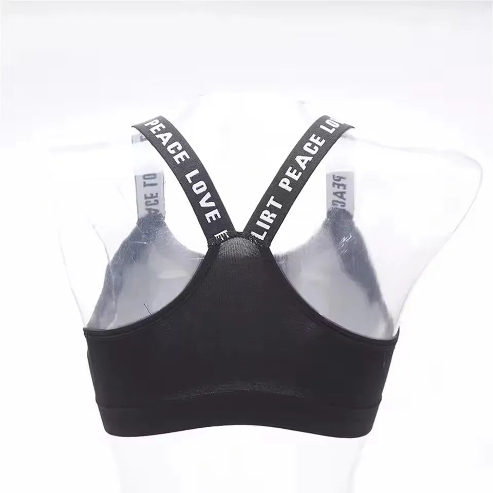 Letter strap back underwear women without underwire integrated with chest cushion back heart strap women wrap chest fitness yoga