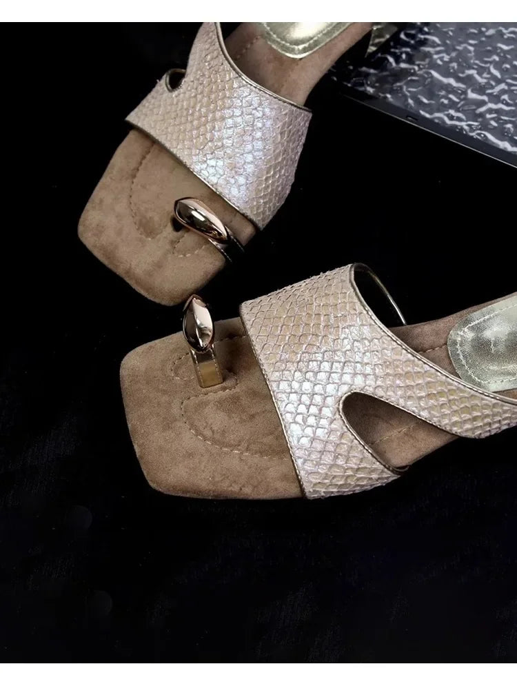 French Fairy Tale Style Metal Buckle Wedge Heel Soft Bottom Fashionable Sandals Women Summer New No Fatigue Slip-On Shoes