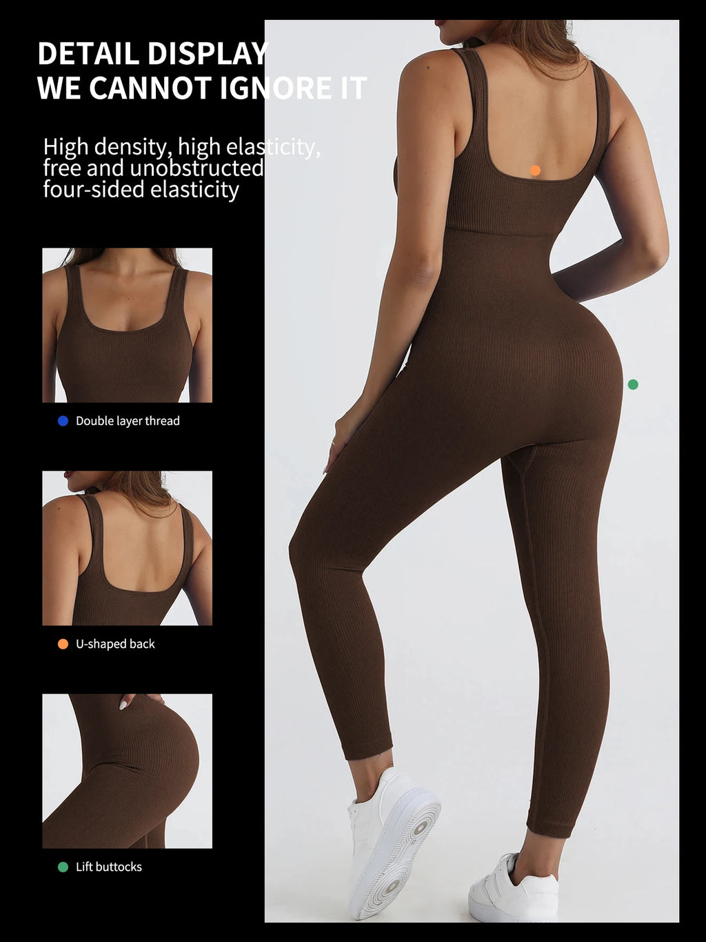 CZGUKE Women's seamless one-piece sportswear yoga ribbed slim-fitting one-piece square-neck base pants long pants fitness wear