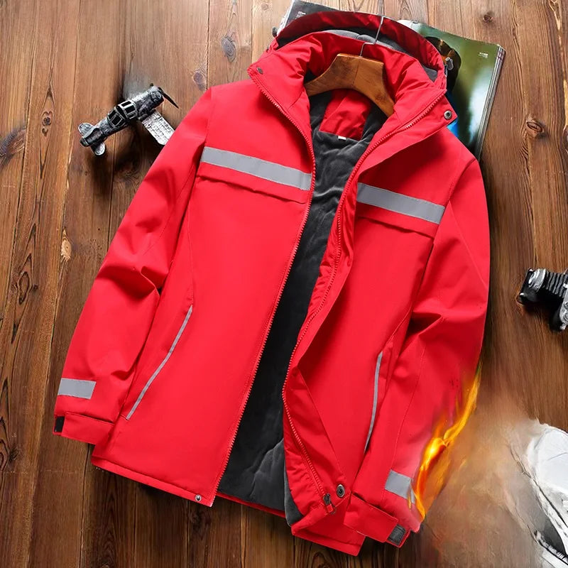 Thiened Fce Workwear Jaet ex Warm Windproof Reflective Cotton Coat Men's Casual Sle Removable Hat Zipper Closure