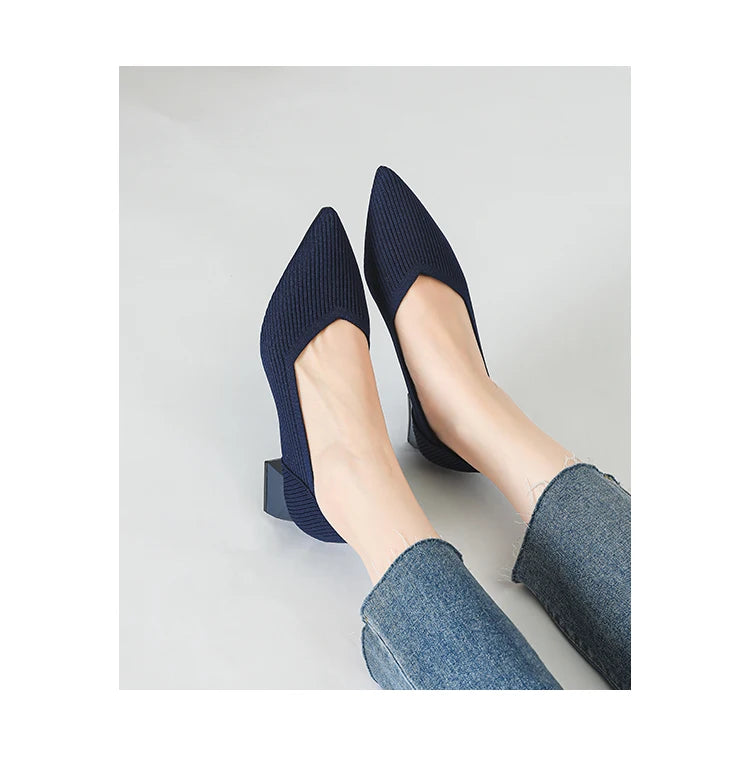 2026 New Women's High Heels Large 42/43 Fashion Pointed Anti slip Rubber Bottom Knitted Breathable Shoes