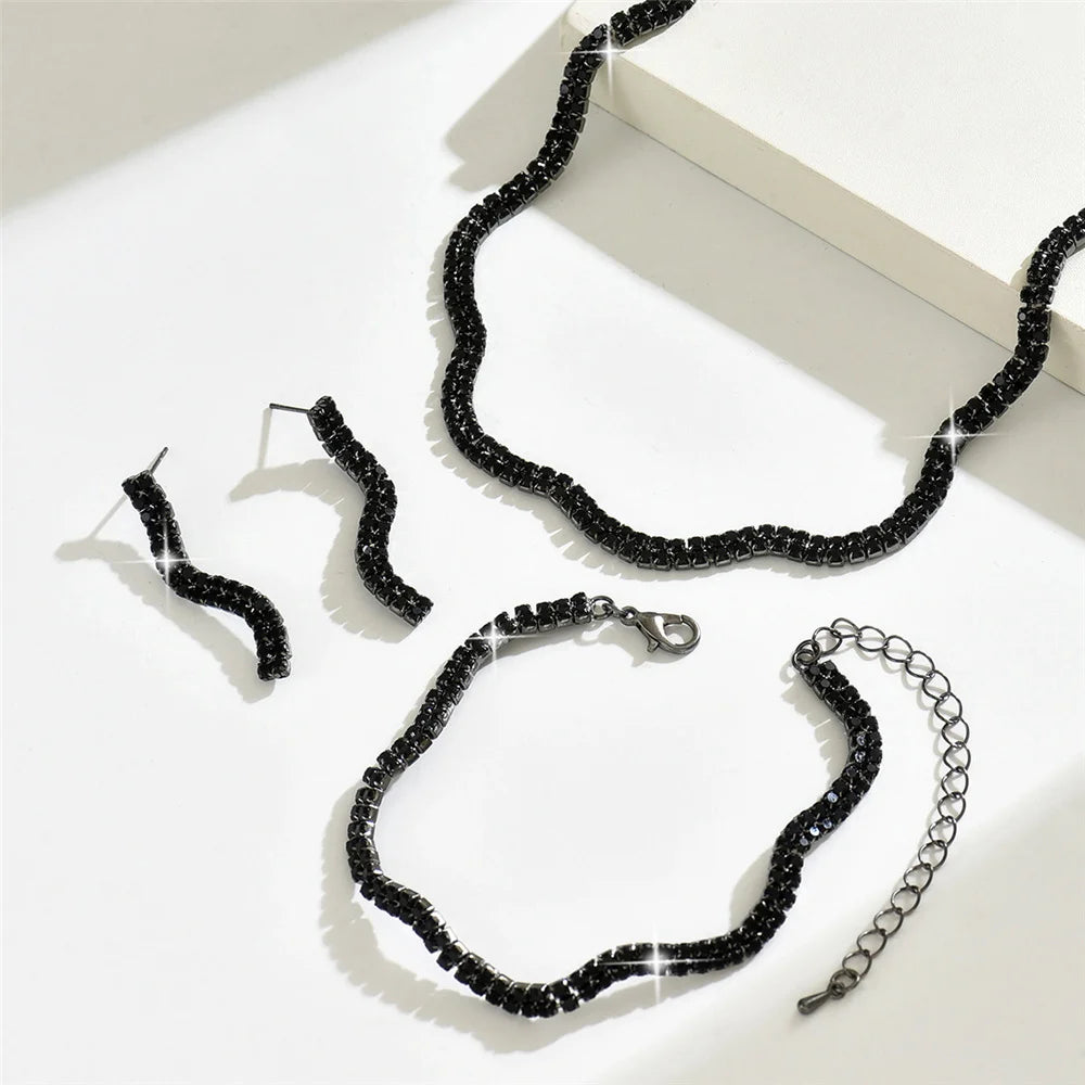 Luxury Female Women Black Earrings Necklace Wedding Jewelry Set