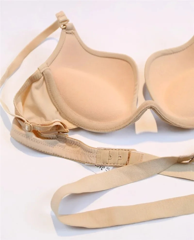 Summer Backless Bras Women Invisible Deep U Lingerie Sexy Crossband Underwear Low Cut Push Up Open back Bra Intimates Female Bra