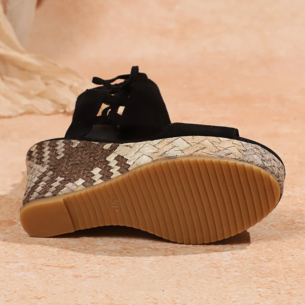 Woman Leather Summer Fashion Wedge Female Large Size Mid-heeled Platform Black New Comfortable Retro Sandals for Women