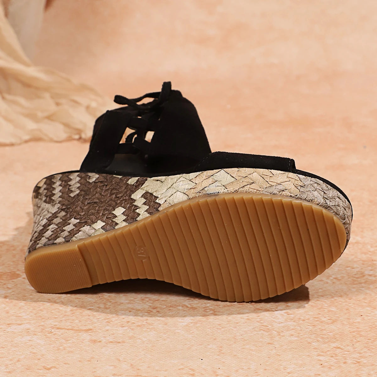 Woman Leather Summer Fashion Wedge Female Large Size Mid-heeled Platform Black New Comfortable Retro Sandals for Women