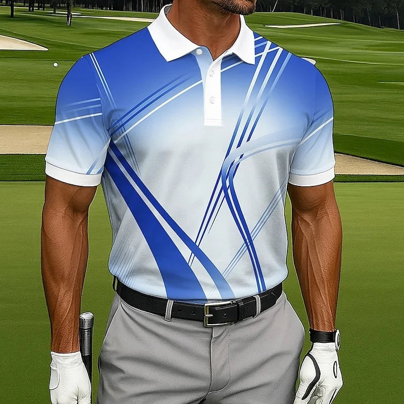 Summer Fashion Short Sleeve Men's Polo Shirt Striped 3D Printed Lapel Men's Top High Quality Men's Shirt Casual Wear
