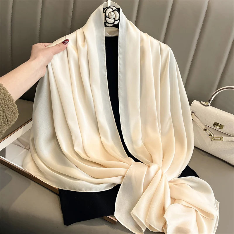 2024 Luxury Brand Silk Scarf for Women Large Shawl Wrap Headband Solid Design Hijab Beach Stoles Female Foulard Echarpe Bandana