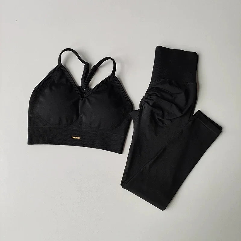 Seamless Yoga Set Padded Push Up Bra High Waist Butt Lift Leggings Breathable Gym Workout Suit