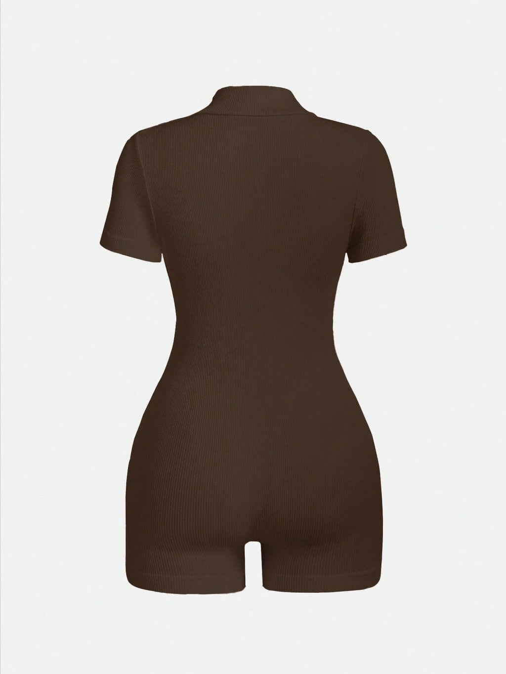 Women's Solid Color Half Zip Ribbed Knit Short Sleeve Romper Sports Soft Slim Fit Mock Neck Jumpsuit Streetwear 2025 Summer