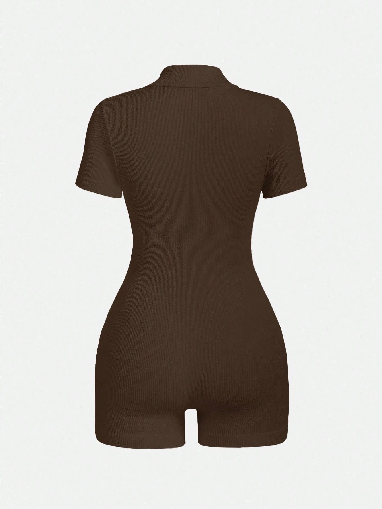 Women's Solid Color Half Zip Ribbed Knit Short Sleeve Romper Sports Soft Slim Fit Mock Neck Jumpsuit Streetwear 2025 Summer