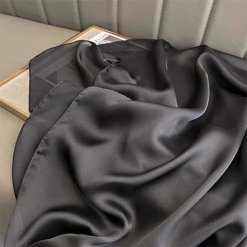 2024 Luxury Brand Silk Scarf for Women Large Shawl Wrap Headband Solid Design Hijab Beach Stoles Female Foulard Echarpe Bandana