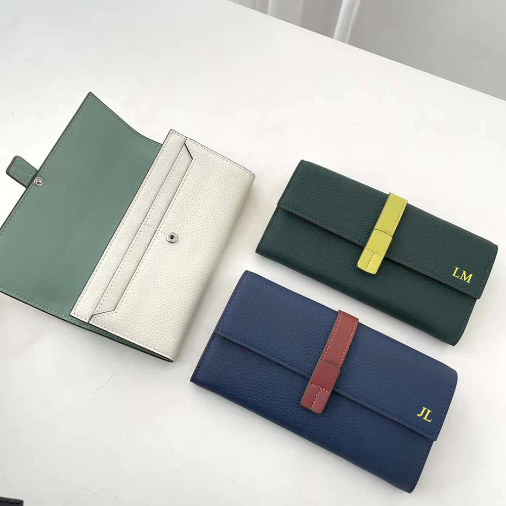 Luxury Genuine Leather Women Long Wallet Custom Name Female Card Holder Clutch Bag Fashion New Personalize Initials Purse Wallet