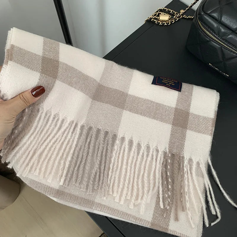Faux Cashmere Plaid Scarf British Classic Style Light Luxury Unisex Warm Winter Autumn Neck Wrap for Couple
