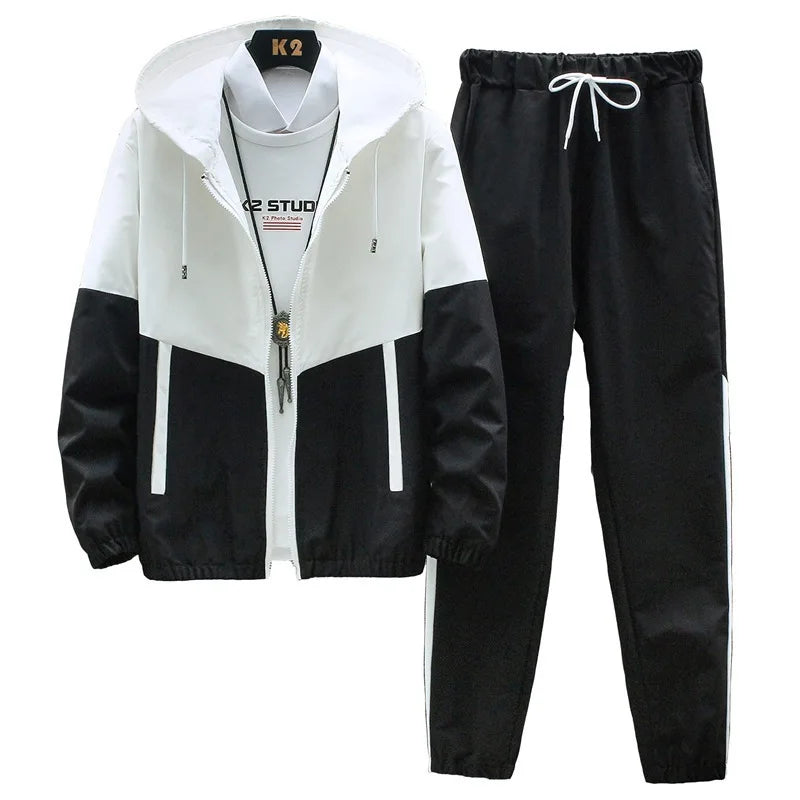 M-6XL New Men's Sportswear Set from Japan South Korea Autumn Casual Wear Men's Hooded Jacket Leg Tied Pants Trendy Casual Suit