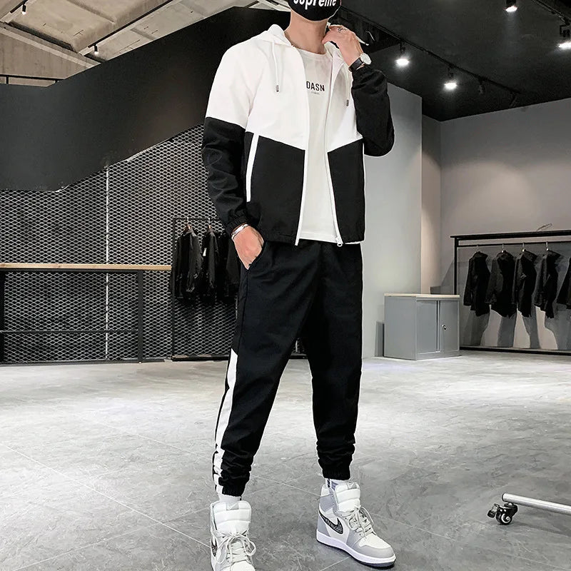 M-6XL New Men's Sportswear Set from Japan South Korea Autumn Casual Wear Men's Hooded Jacket Leg Tied Pants Trendy Casual Suit