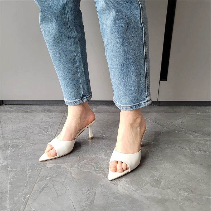 FEDONAS Ins Big Size Women Genuine Leather High Heels Sandals Sexy Pointed Toe Party Wedding Summer Shoes Prom Pumps