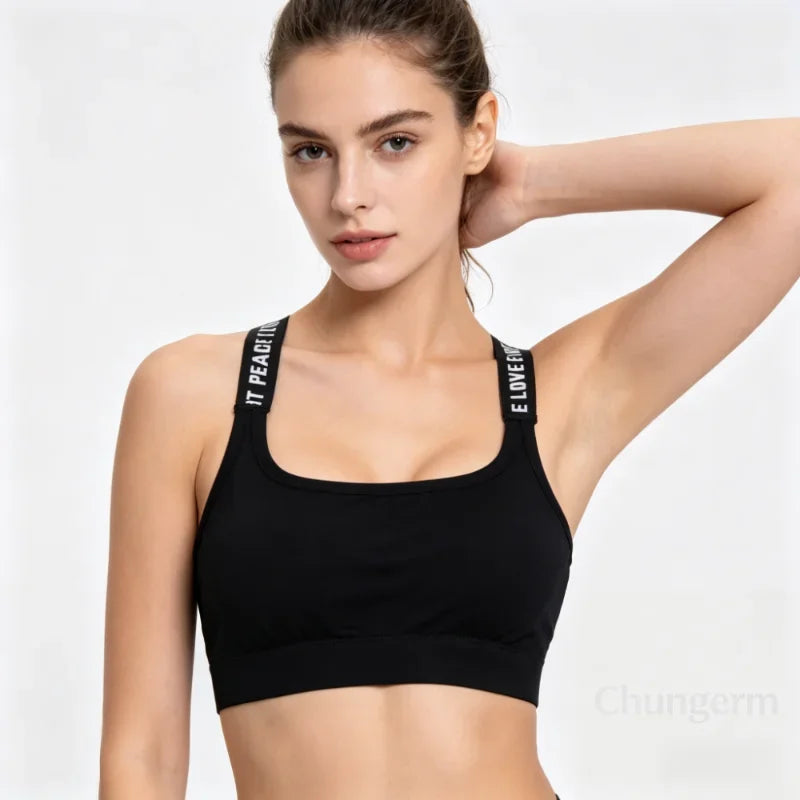 Sports Undertop Women Yoga Fitness Seamless Crop Top Wide Letter Straps Comfortable Workout Activewear Back Without Underwire I