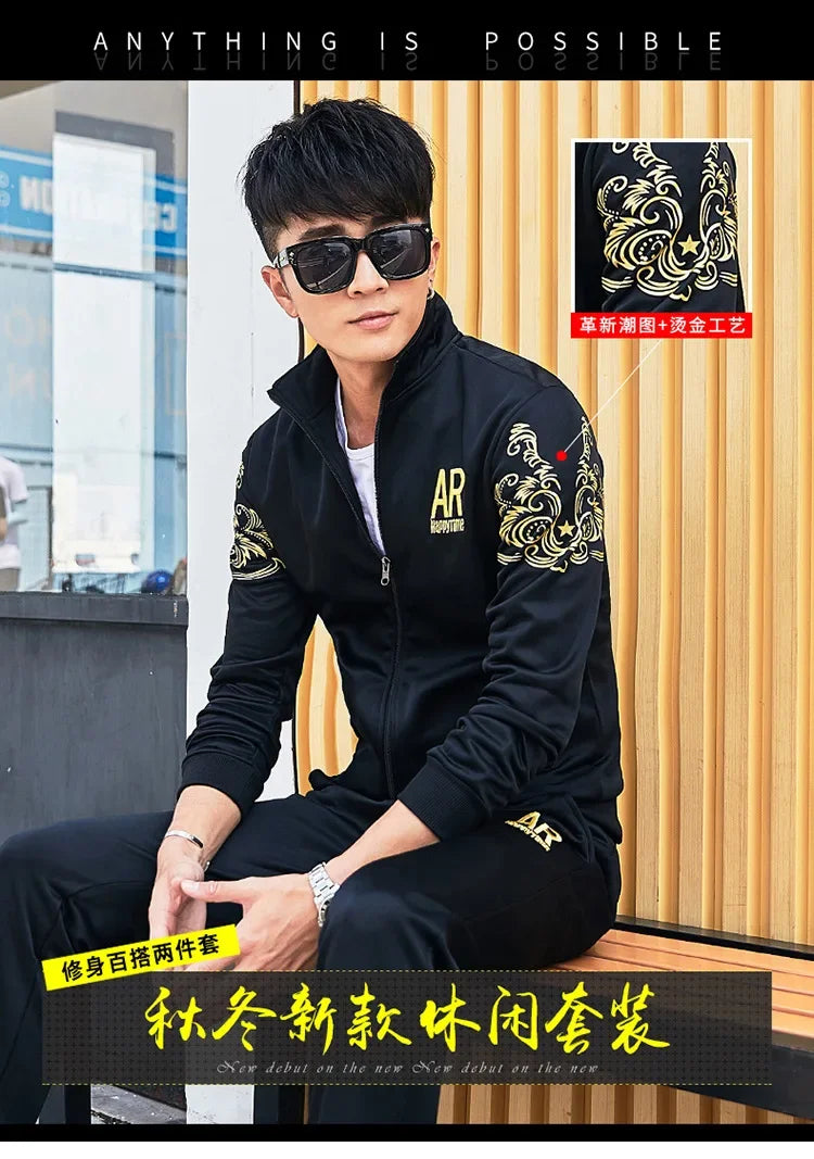 Plus Size 5XL 6XL Men's Tracksuit Autumn Clothes Sportswear Two Piece Set Men Jacket Sweatpants Male Sweatsuit Sports Suits Sets