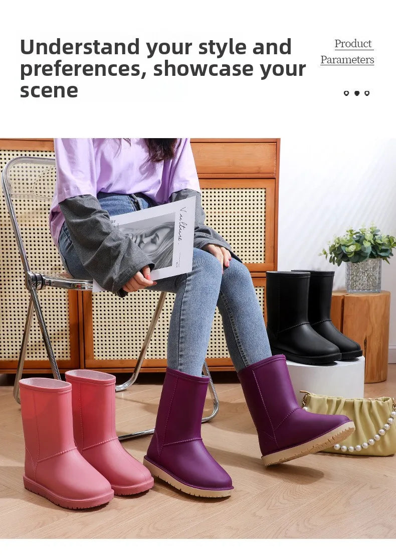 2025 New Women's Fashionable Low-Cut Soft-Soled Anti-Slip Rain Boots Waterproof Comfortable PVC Material for All Seasons