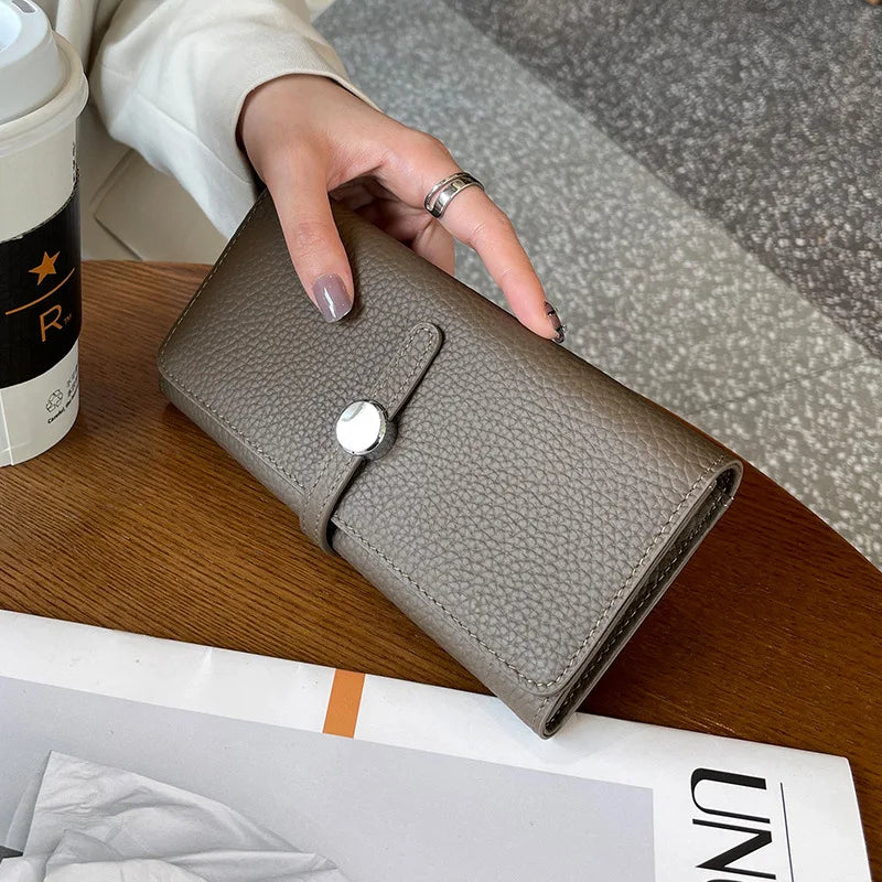 Genuine Leather Wallet Women Long Clutch Fashion Luxury Brand Ladies Purses Card Holder Zipper Coin Pocket High Quality Billfold