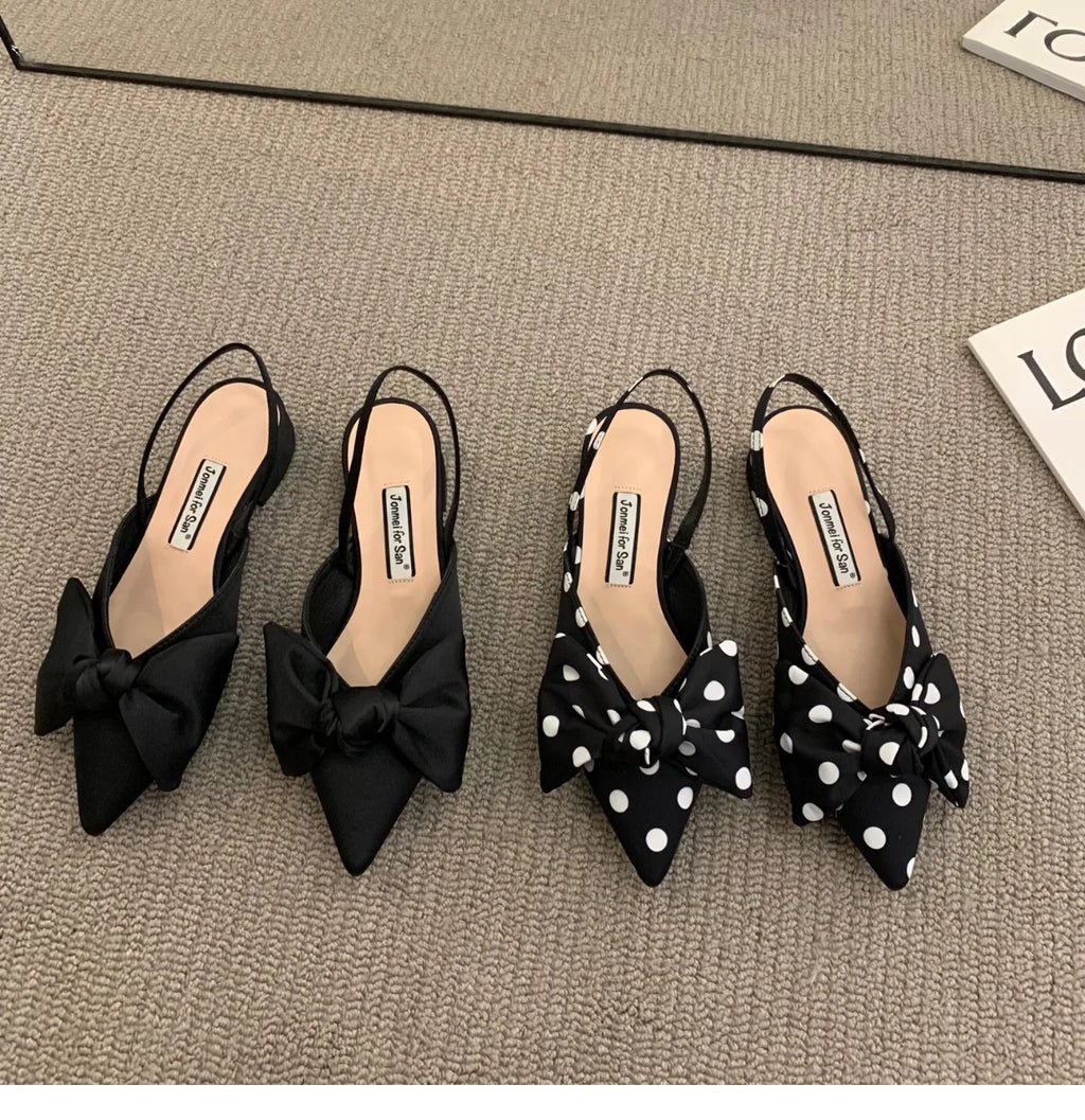Bow Sandals Women 2026 Summer Pointed Low Heel Sandals Women Fashion Baotou Thin Strap Sandals High Heels Sandalias De Mujer