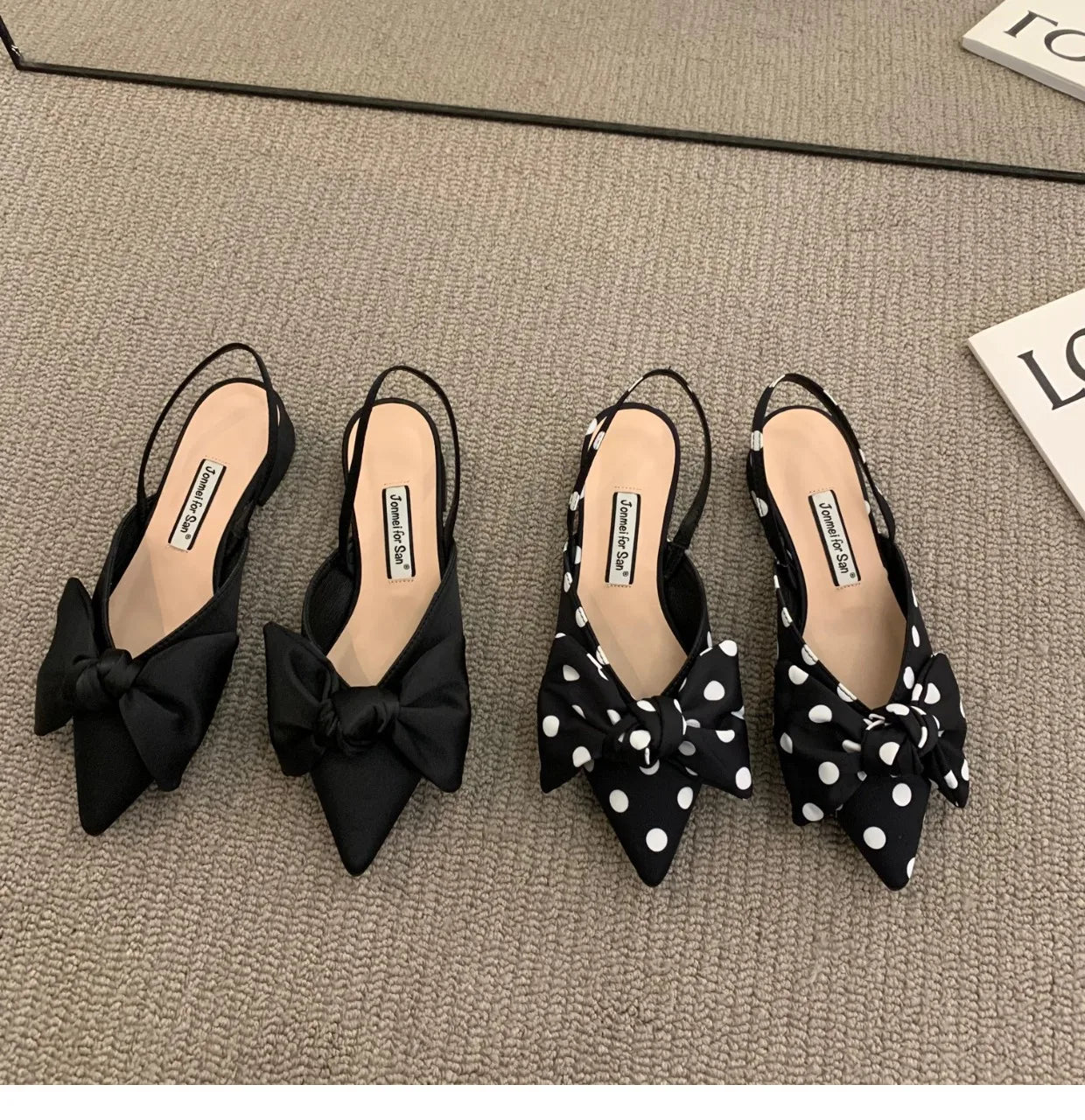 Bow Sandals Women 2026 Summer Pointed Low Heel Sandals Women Fashion Baotou Thin Strap Sandals High Heels Sandalias De Mujer
