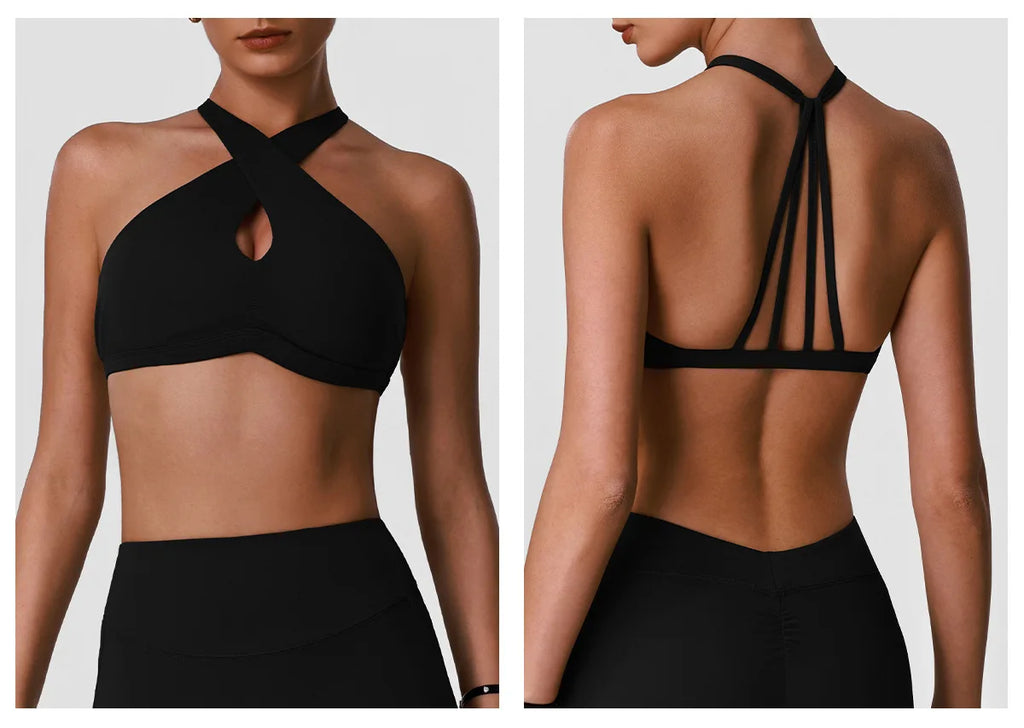 sm2631 High Strength Shockproof Sports Bra Sexy Halter Beautiful Back Quick Dry Women Running Fitness Yoga Bra With Chest Pad