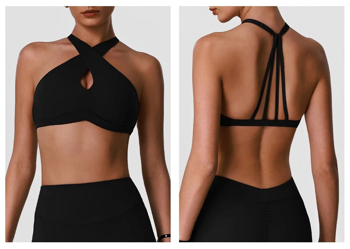 sm2631 High Strength Shockproof Sports Bra Sexy Halter Beautiful Back Quick Dry Women Running Fitness Yoga Bra With Chest Pad