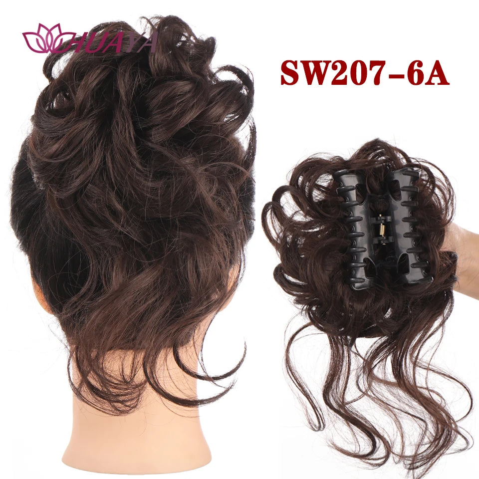 HUAYA Synthetic Messy Curly Claw Hair Bun Chignon Hair Extensions Scrunchy Fake False Hair With Tail for Women Hairpieces