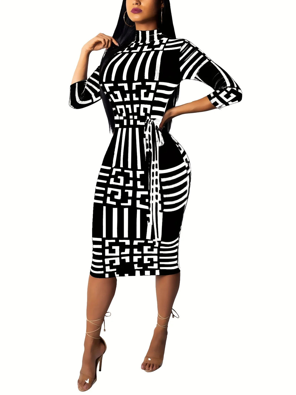 Fashion Women Spring Fall Elegant Dress Long Sleeve Sexy Mini Bandage Dresses Letter Print Midi Dress