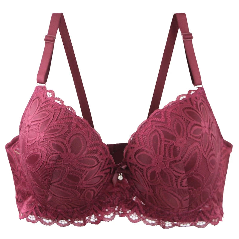 New Sexy Floral Lace Kint Underwire Push Up Bras Padded Bow Thin Mold CDE Cup Underwear For Women Plus Size Breathable Lingerie