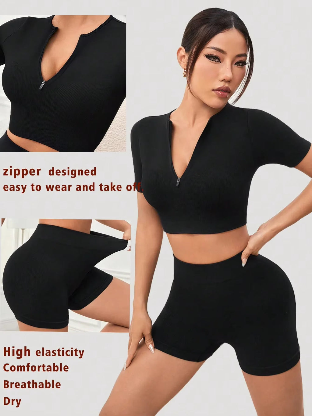 Women 2Pcs Gym Set Summer Short Sleeve Breathable Stretchy GYM Yoga Slim Fitness Active Top Quick Drying Cycling Set