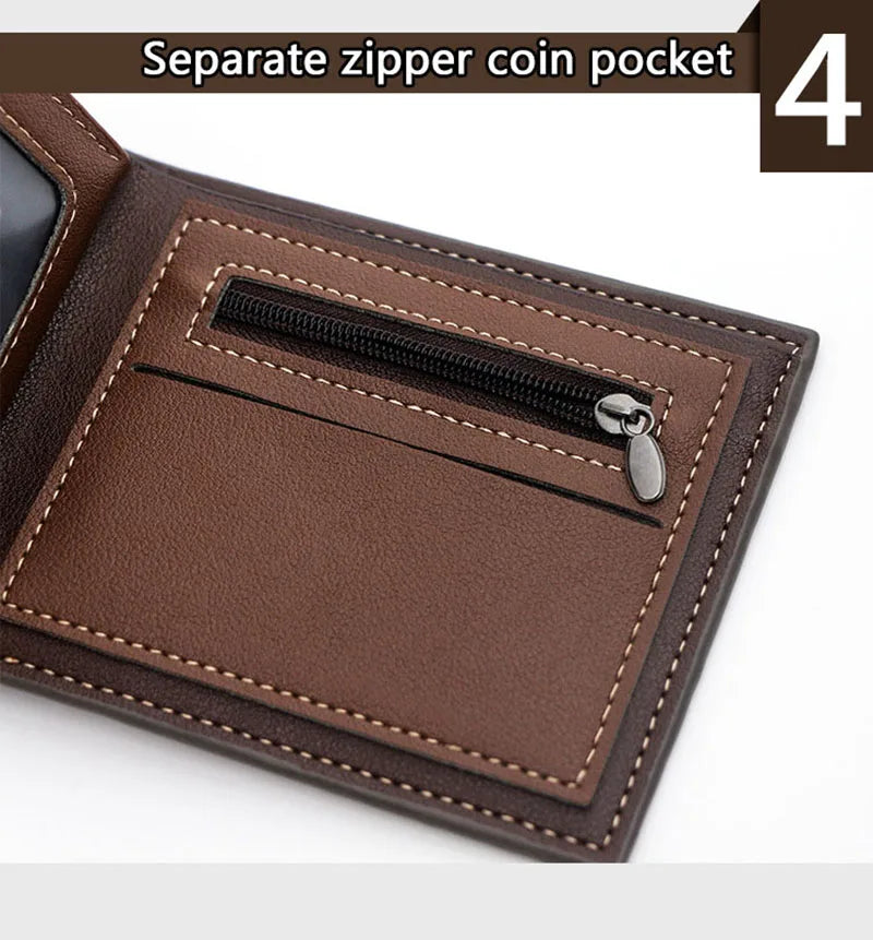 Luxury Men's Short Wallet - High Quality PU Leather Purse, Bifold Zipper Coin Pocket & Slim Card Holders with Money Clip