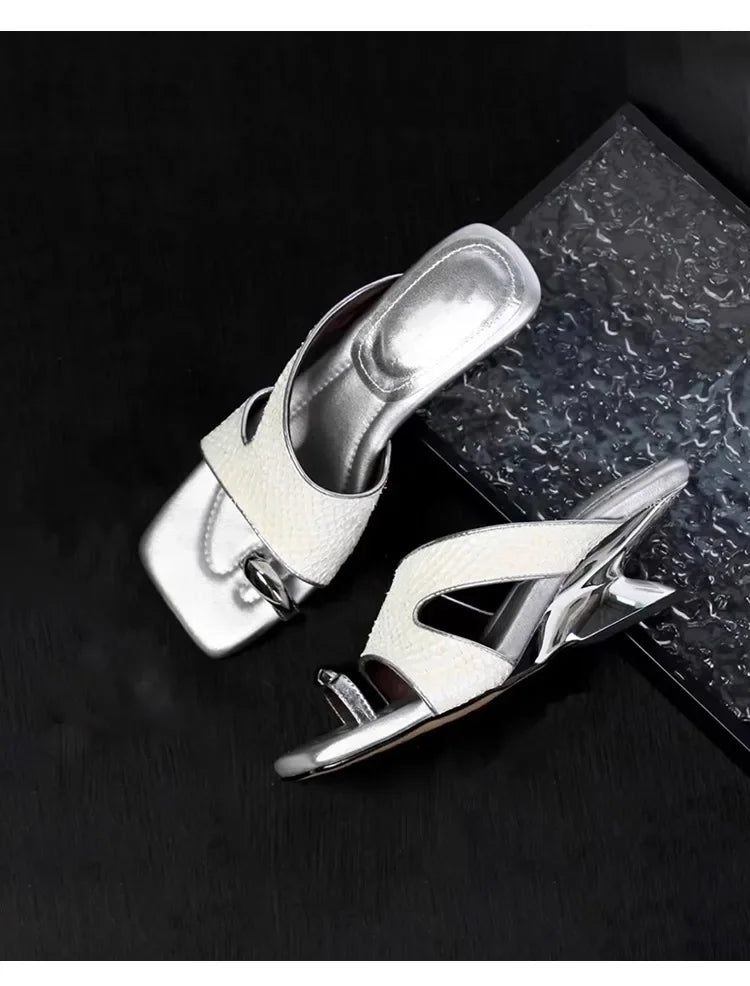 French Fairy Tale Style Metal Buckle Wedge Heel Soft Bottom Fashionable Sandals Women Summer New No Fatigue Slip-On Shoes