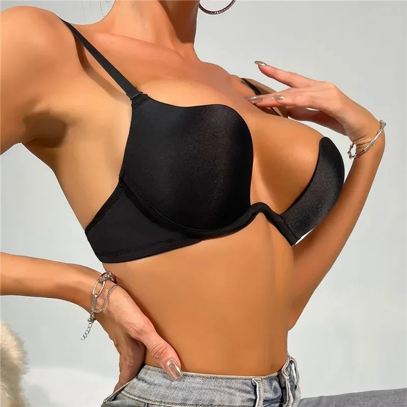 Sexy Women Lingerie Backless Bras Underwear Deep V Low Cut Push Up Bra Intimates Female Sport Yoga Bralette Low Back Invisible