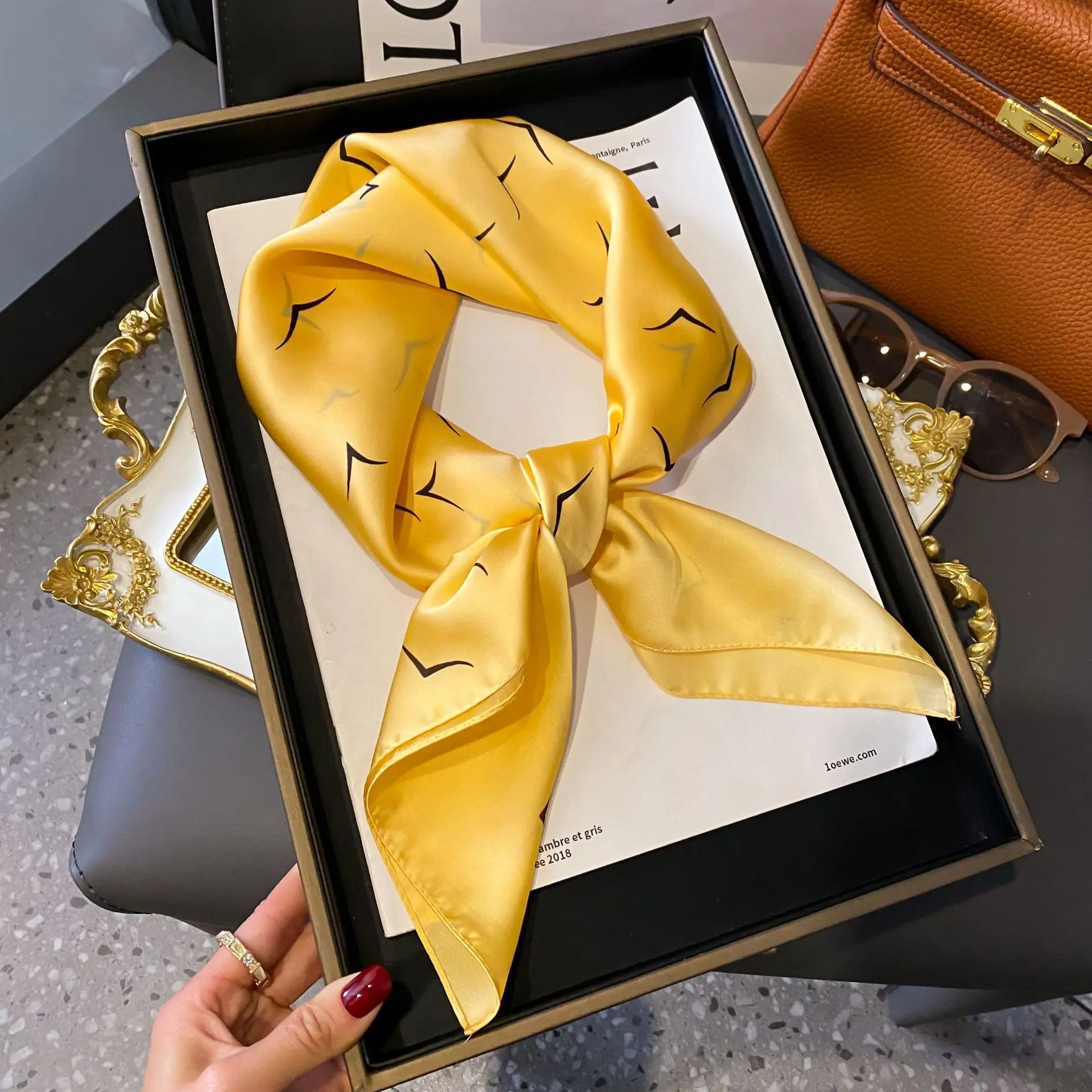 Luxury Satin Imitation Print Silk Scarf Square Women Neck Scarves Wrap Headkerchief Beach Hair Band Women's Bandana