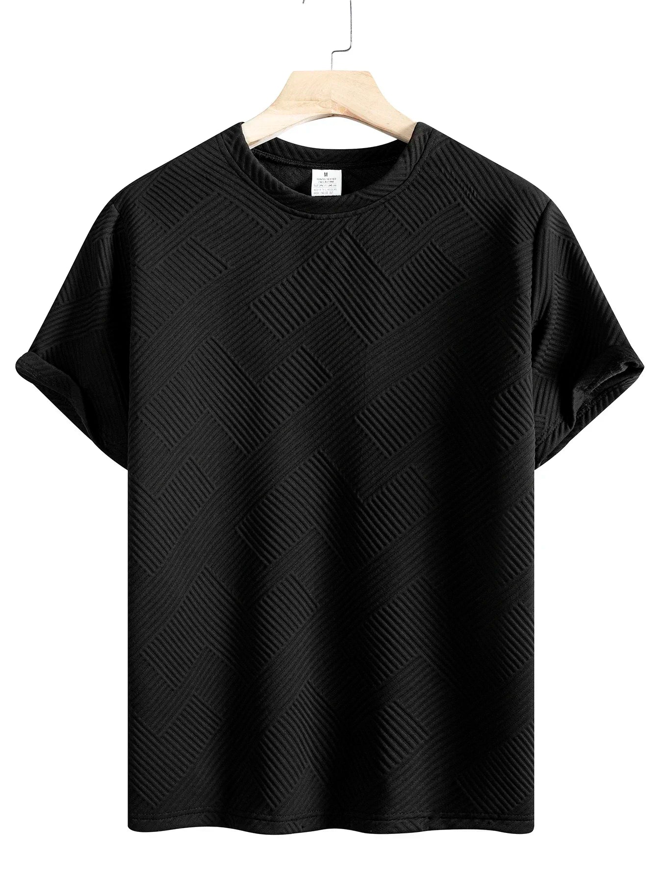 Men's Crew Neck Short Sleeve T-Shirt Diamond Jacquard Textured Breathable Solid Color Casual Summer Basic Tops